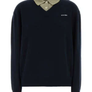Navy blue wool blend polo shirt