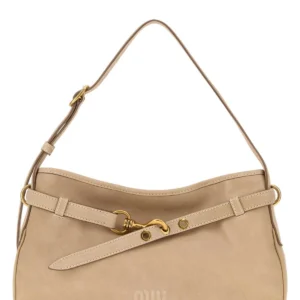 Sand nappa leather shoulder bag