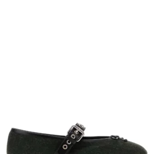 Bottle green flannel ballerinas
