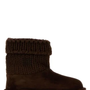 Dark brown knit and suede ankle boots