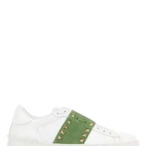 White leather Rockstud Untitled sneakers with green band