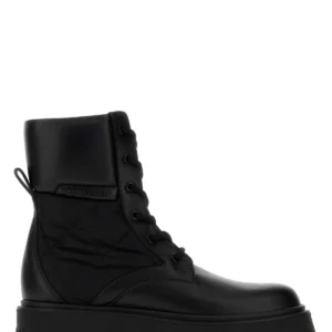 Black leather and fabric Aurea ankle boots