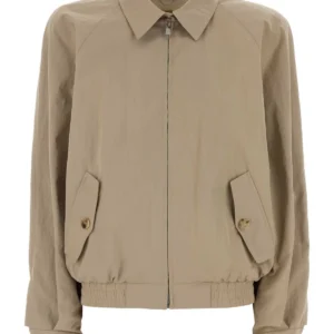 Beige cotton blend bomber jacket