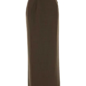 Brown stretch wool blend skirt
