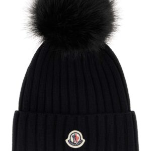 Black wool beanie hat