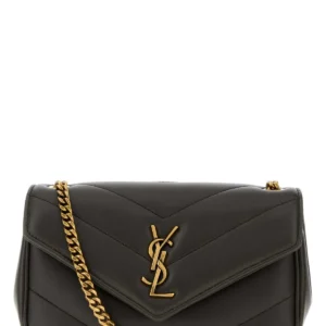 Charcoal leather mini LouLou crossbody bag