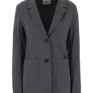 Dark grey stretch poplin blazer