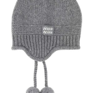 Grey wool blend beanie hat