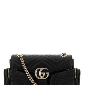 Black leather small GG Marmont shoulder bag