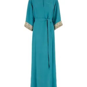 Turquoise crepe long dress