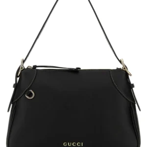 Black leather medium GG Emblem shoulder bag