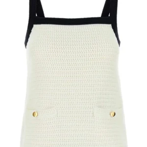 White stretch crochet tank top
