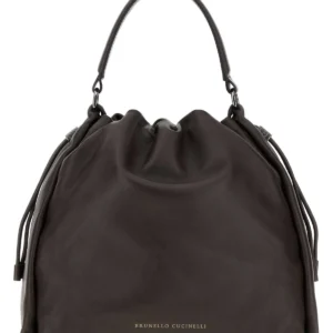 Dark brown leather handbag