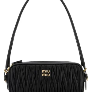 Black nappa leather shoulder bag