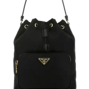 Black Re-Nylon Duet bucket bag