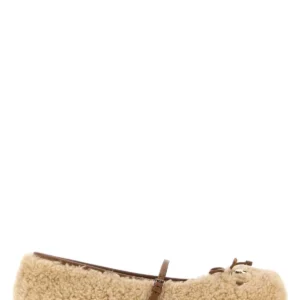 Beige shearling ballerinas