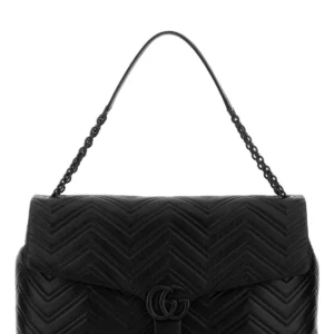 Black leather maxi GG Marmont shoulder bag