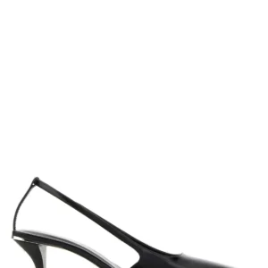 Black leather pumps