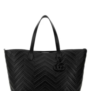 Black leather large GG Marmont shopping bag