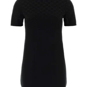 Black wool blend mini dress