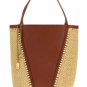 Two-tone raffia and leather ChloÃ© Spin shopping bag