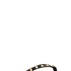 Black leather Rockstud thong slippers