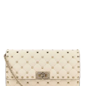 Ivory nappa leather Rockstud Spike clutch