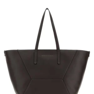 Brown leather shopping bag