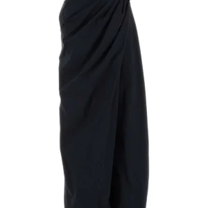 Navy blue poplin wide-leg pant
