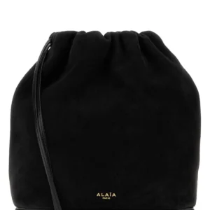 Black suede Le Pochon bucket bag