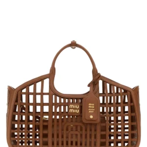 Brown leather shopping bag