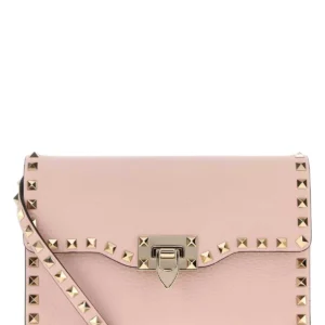 Pink leather small Rockstud crossbody bag