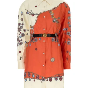 Printed twill shirt mini dress
