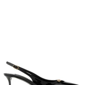 Black leather pumps