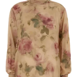 Printed stretch silk blouse