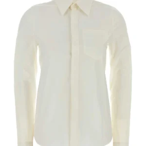 White poplin and stretch knit shirt
