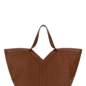 Brown leather Y shopping bag