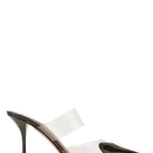 Two-tone PVC and leather mules