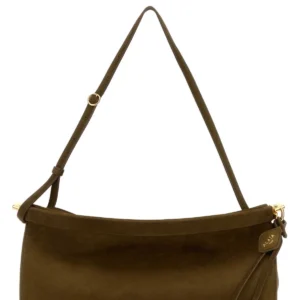Olive green leather medium East West shoulder bag