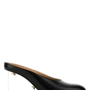 Black leather mules