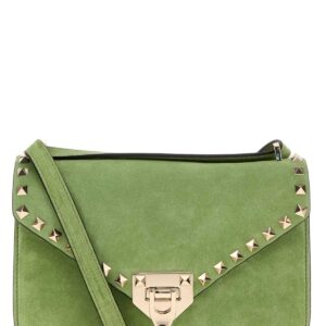 Green suede Rockstud crossbody bag