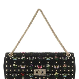 Black leather Rockstud shoulder bag