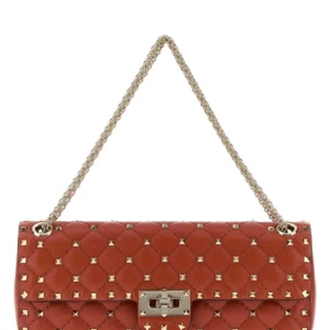 Orange leather medium Rockstud Spike shoulder bag