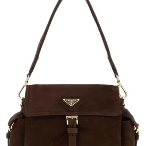 Dark brown suede medium Prada Explore shoulder bag