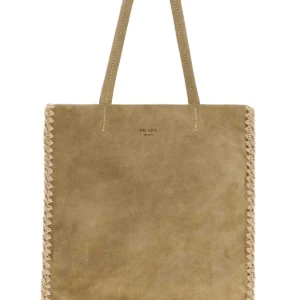 Khaki suede large shopping bag