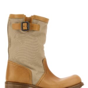 Two-tone canvas and leather boots