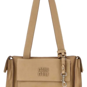Beige nappa leather shoulder bag