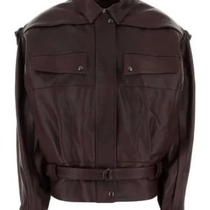 Burgundy leather oversize jacket