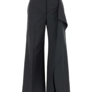 Dark grey wool blend wide-leg pant