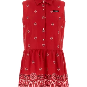 Printed cotton blend dress
